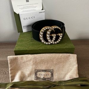 Black Gucci gold GG Wide belt